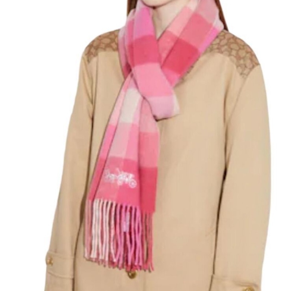 Coach Extra Long Check Print Muffler with Embroidered Horse and Carriage NWT
